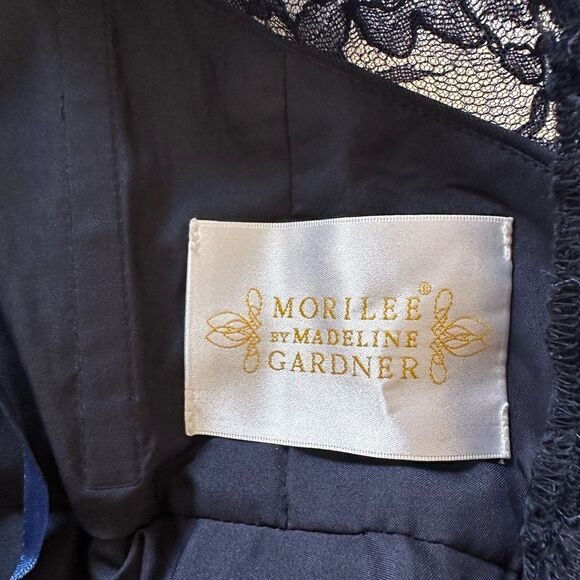 Morilee Madeline Lace and Satin Bridesmaid Dress with V-Back Navy Blue 8 - Picture 4 of 8